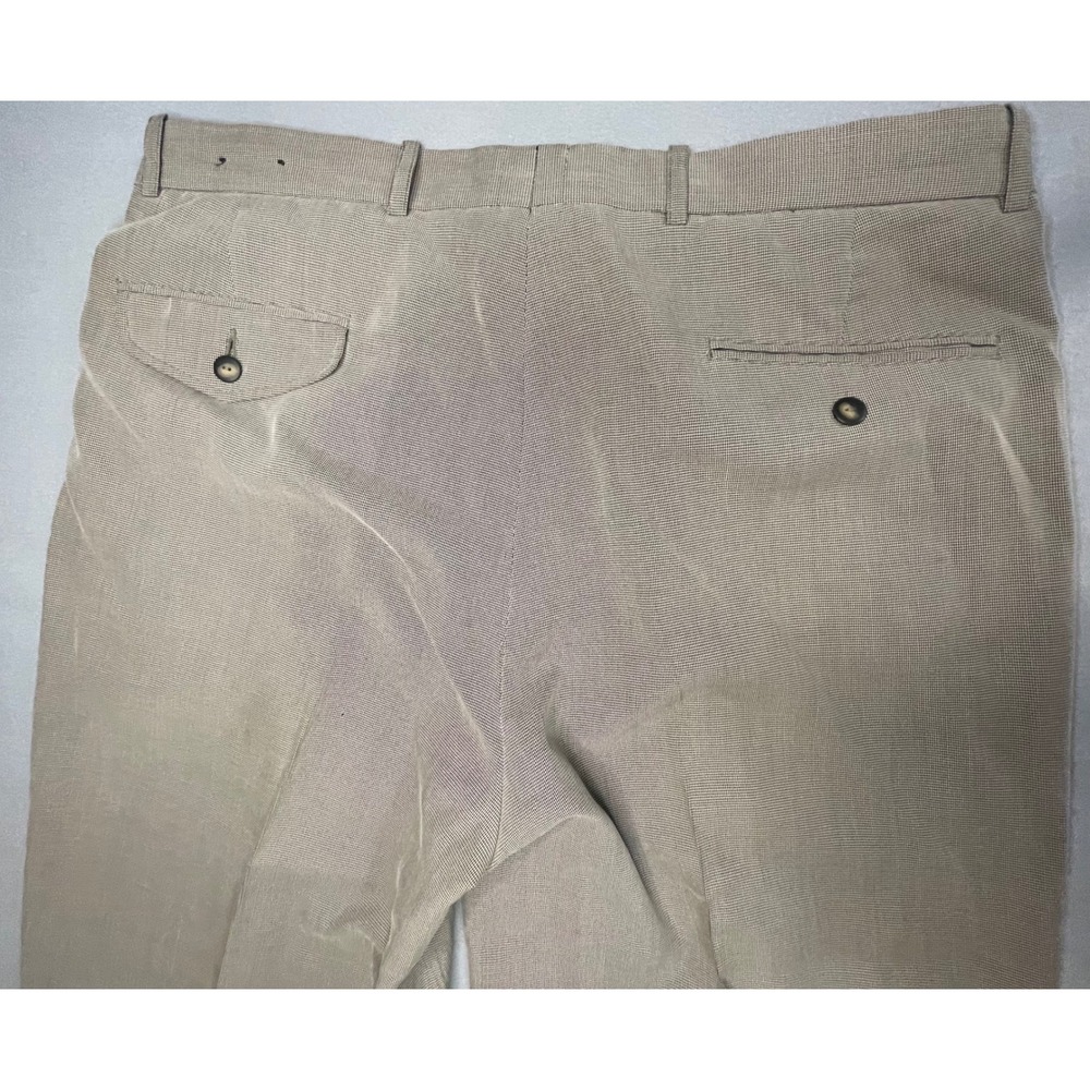 Chereskin Mens Tan Micro Houndstooth Pleated Cuffed Dress Pants 36x28 - Picture 5 of 12